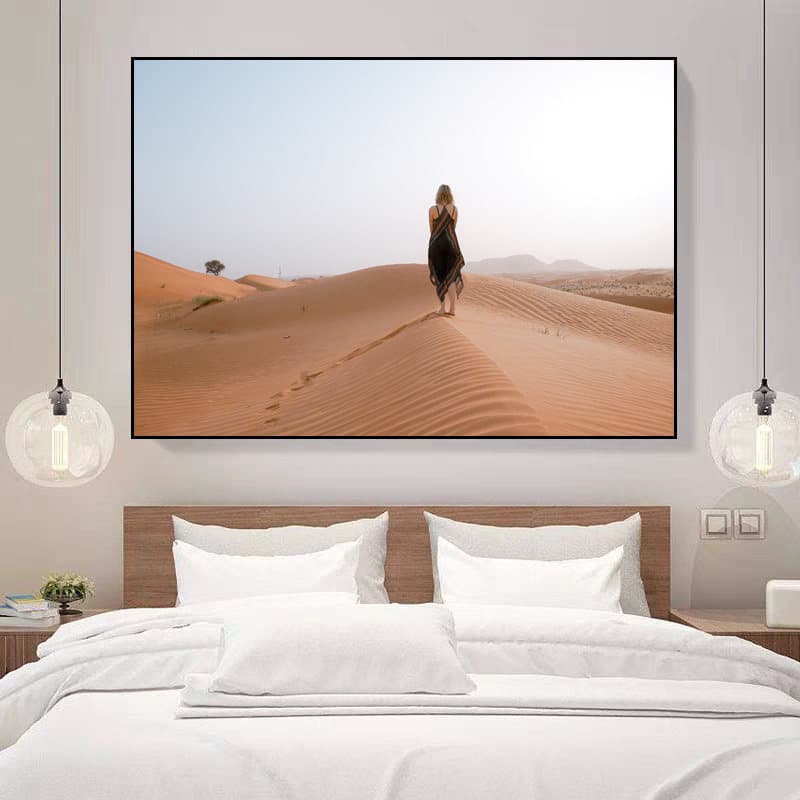 Bedroom decoration painting desert scenery modern minimalist master bedroom bedside hanging painting no punching room hotel hotel mural