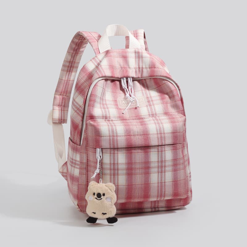 Niche Design Backpack for Female College Students Korean Style Plaid Casual Backpack Large Capacity Travel Bag for Middle and High School Students