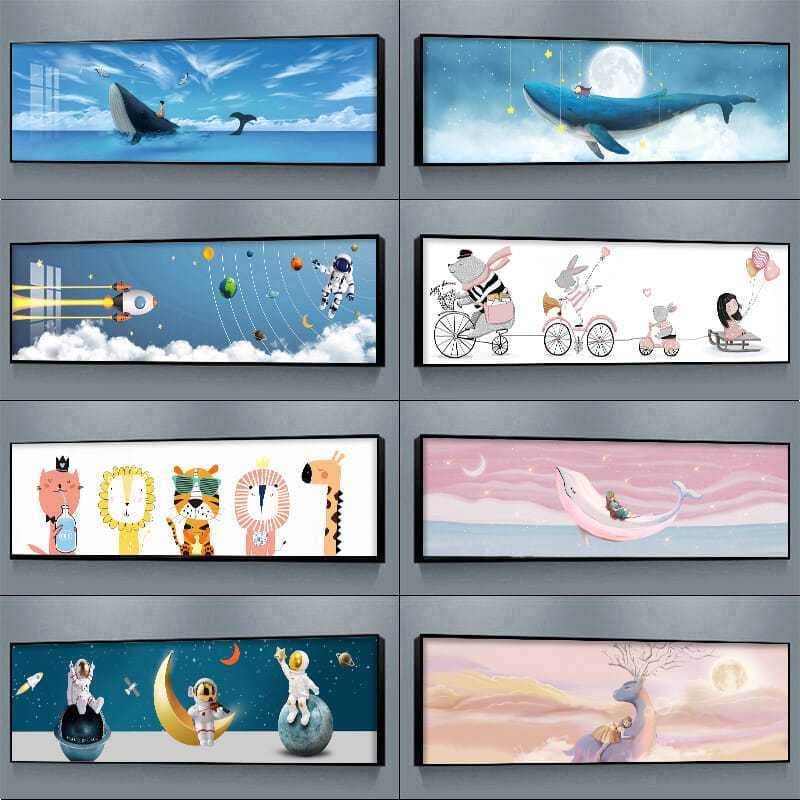 Children's room headboard background wall decorative painting boys girls bedroom animal cartoon hanging art kids mural