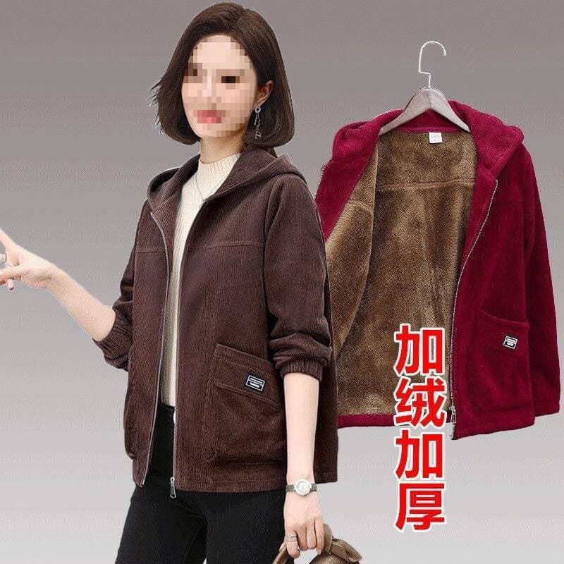 Stylish Mom Autumn/Winter Fleece-Lined Coat Middle-Aged/Elderly Women's Casual Short Jacket Grandma Style Spring/Autumn Season Jacket