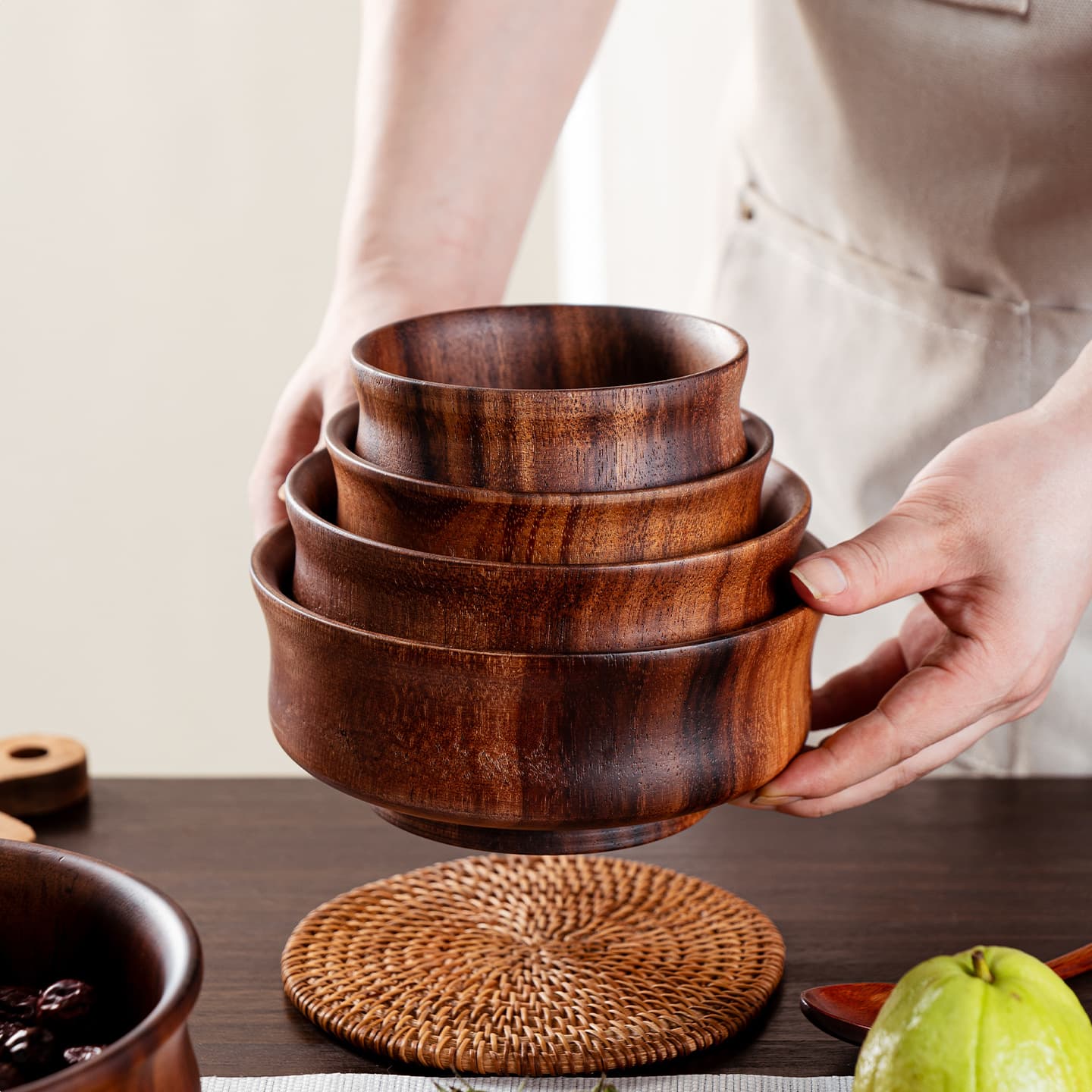 South American Walnut Vintage Tibetan Bowl Milk Tea Bowl Noodle Bowl Household Salad Bowl Rice Soup Bowl Solid Wood Tableware Wooden Bowl