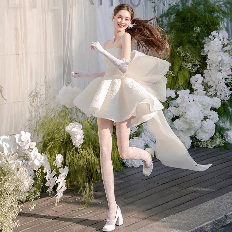 Adult Ceremony Dress French Morning Robe Short Wedding Dress 2026 New Style, Simple Birthday Banquet Girl Group Dress