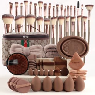 67-Piece Coffee Brown Cross-Border New 30-Piece Makeup Brush and Powder Puff Tool Set for Dropshipping