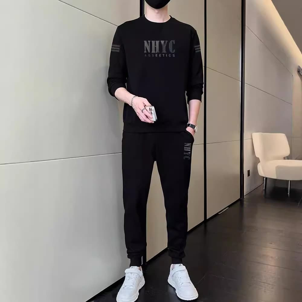 Men's New Casual Sportswear Hoodie Set, Round Neck Long Sleeve Spring/Autumn Fashion Two-Piece Outfit