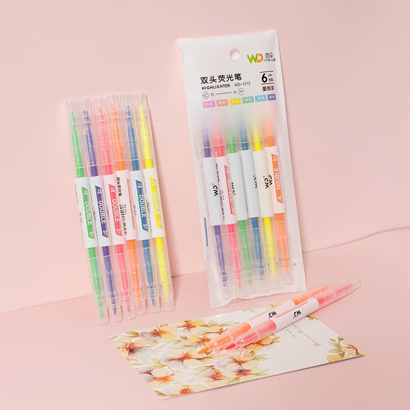 Double-ended highlighter, fluorescent marker, student marker, colored note-taking pen, thick highlighting and light highlighting pen