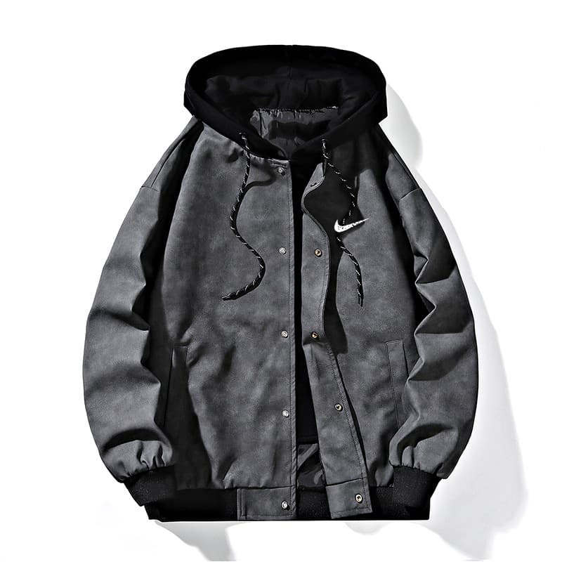 Brand fake two-piece jacket men's spring and autumn pu leather jacket American autumn and winter trendy brand plus velvet thickened winter jacket