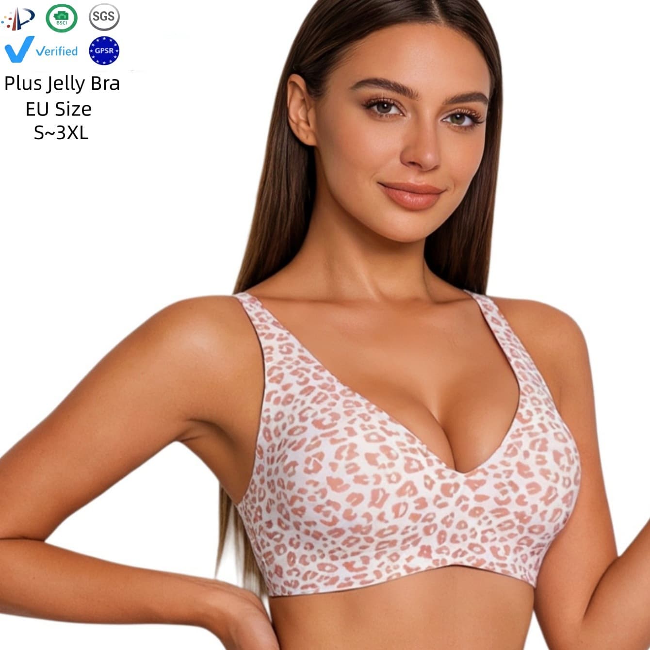 TK New Cross-border Leopard Print Jelly Bra Seamless Bra Women Deep V Push-up Wire-free Comfortable Breathable Underwear Plus Size