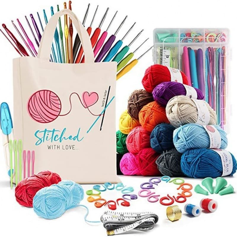 Amazon 73-Piece Crochet Hook Full Tool Set DIY Hand Knitting Yarn Includes Acrylic Yarn Storage Bag TPR Hooks