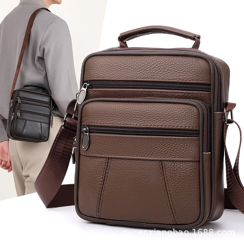 Cross-border new men's shoulder bag, simple portable backpack, pure leather men's bag, business commuter crossbody handbag