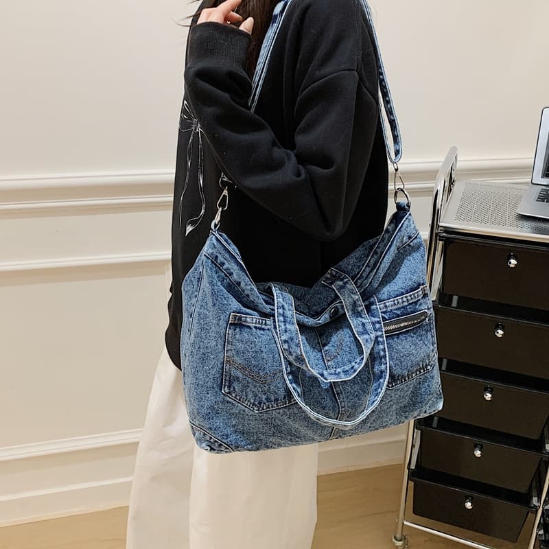 Cross-border fashion trend shoulder bag 2026 new denim versatile large-capacity crossbody bag class commuting tote bag