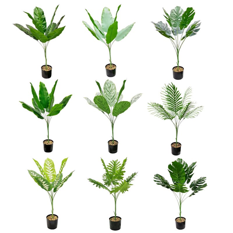 Artificial Green Plant Bundle Potted Faux Banana Leaf Monstera Leaf Philodendron Leaf Traveler's Palm Fake Plant for Home Living Room Decoration