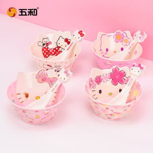 Sanrio Hello Kitty Kids Bowl Set - Baby Food Bowl, Anti-Slip, Cute Design, Includes Bowl, Spoon, and Cup for Mealtime