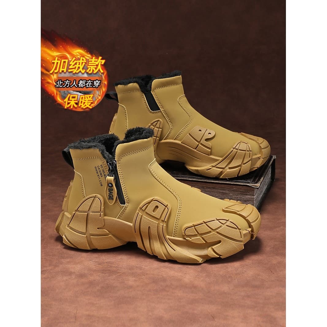 Northeast Snow Boots Men's Winter 2025 New Fleece-Lined Warm Big Cotton Shoes Outdoor Cold-Resistant Genuine Leather and Fur Martin Boots