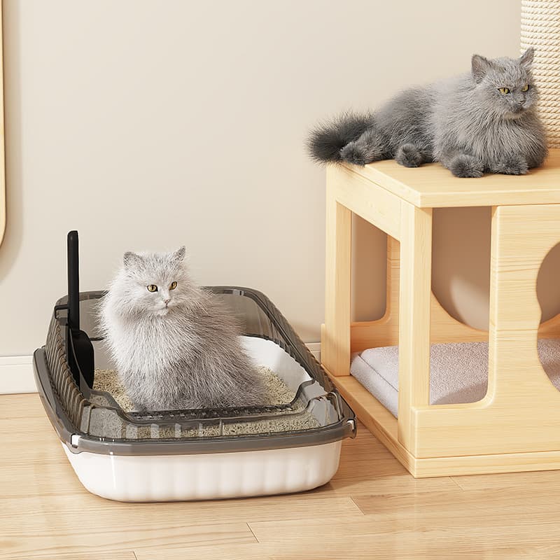 Semi-Enclosed Cat Litter Box, Open Design, Splash-Proof and Odor-Proof, Extra Large Cat Toilet, Thickened Large Cat Litter Pan