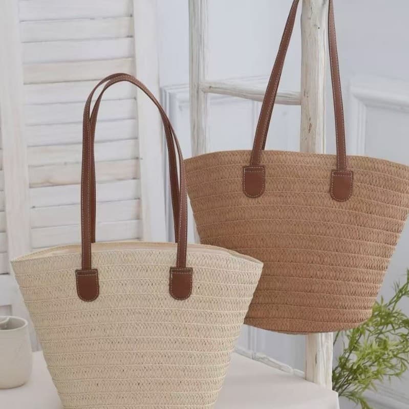 Factory Supply New Large Capacity Single Shoulder Handbag Fashionable Simple Straw Woven Women's Tote Bag