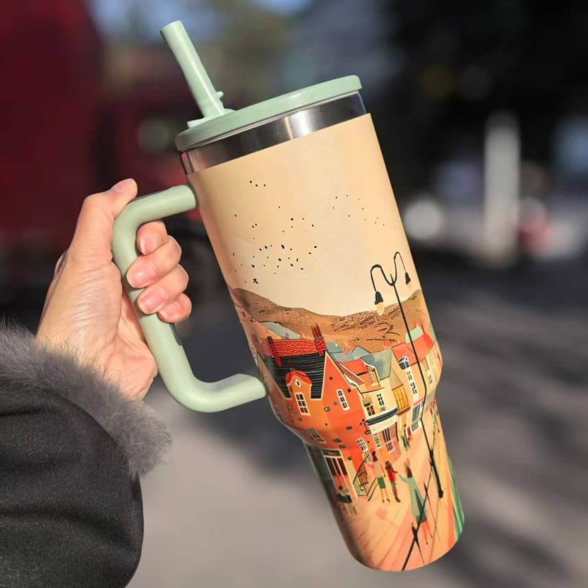 Cross-Border Exclusive Supply of Car-Mounted Stainless Steel Large-Capacity Vacuum Insulated Straw Cup, Second Generation 40-Handle Car Cup