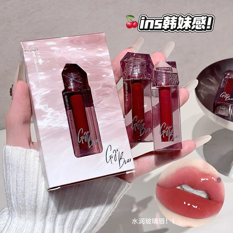 Gege bear crystal diamond water gloss lip glaze mirror pure whitening pouty lips not easy to fade glass plain lip glaze