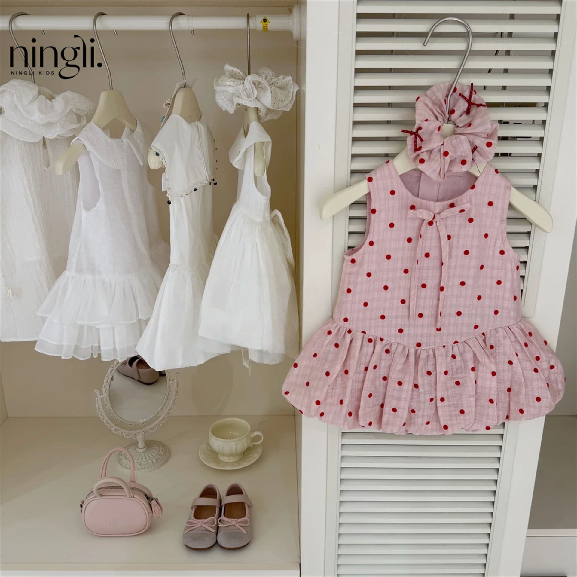 【Ningli】French-Style Polka Dots! Original 2026 Girls' Summer Red Polka Dot Floral Tank Dress Trendy