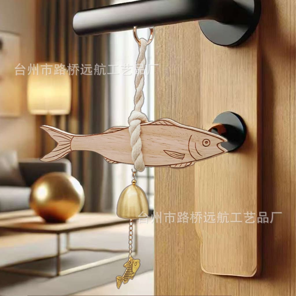 Cross-border Fish-shaped Wooden Doorbell Wall Foyer Decoration, Housewarming Wind Chime Moving Gift, Opening Giveaway Pendant