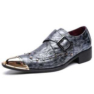 Cross-border Pointed Metal Toe Men's Business Leather Shoes Crocodile Print Buckle Trendy Men's Dress Shoes 281