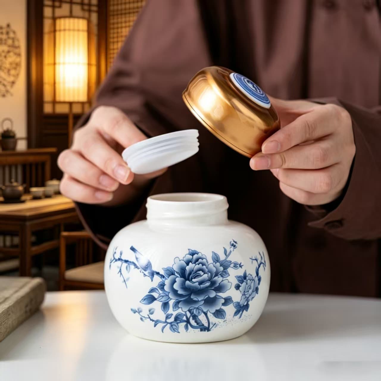Ceramic Honey Jar Sealed Container Large Liquid Jar Bottle Incense Powder Jar Traditional Chinese Medicine Jar Airtight Storage Tea Canister