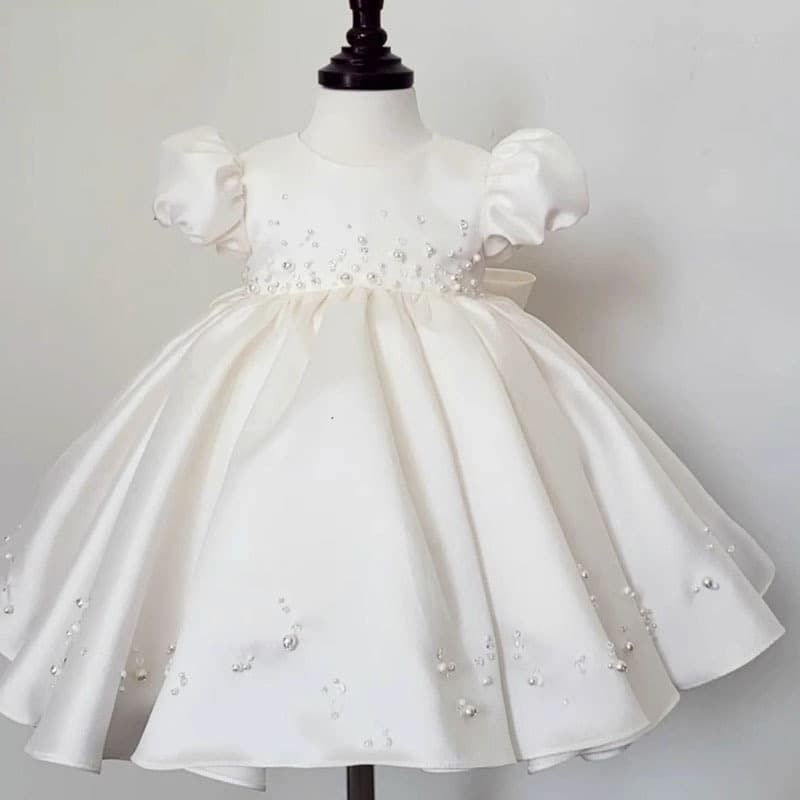 Girl's First Birthday Dress 2026 New Arrival Baby Autumn White Princess Gown for Cake Smash, Flower Girl, Wedding Host