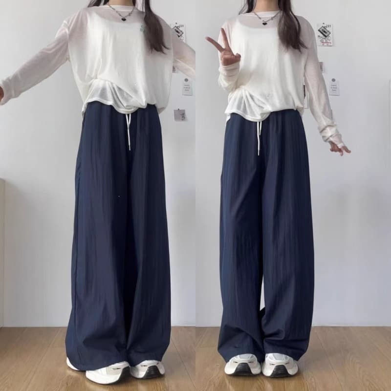 Summer 2026 New White Edge Casual Pants Korean Style Women's Color Block Elastic Waist Drawstring Sports Wide Leg Pants Floor-Length