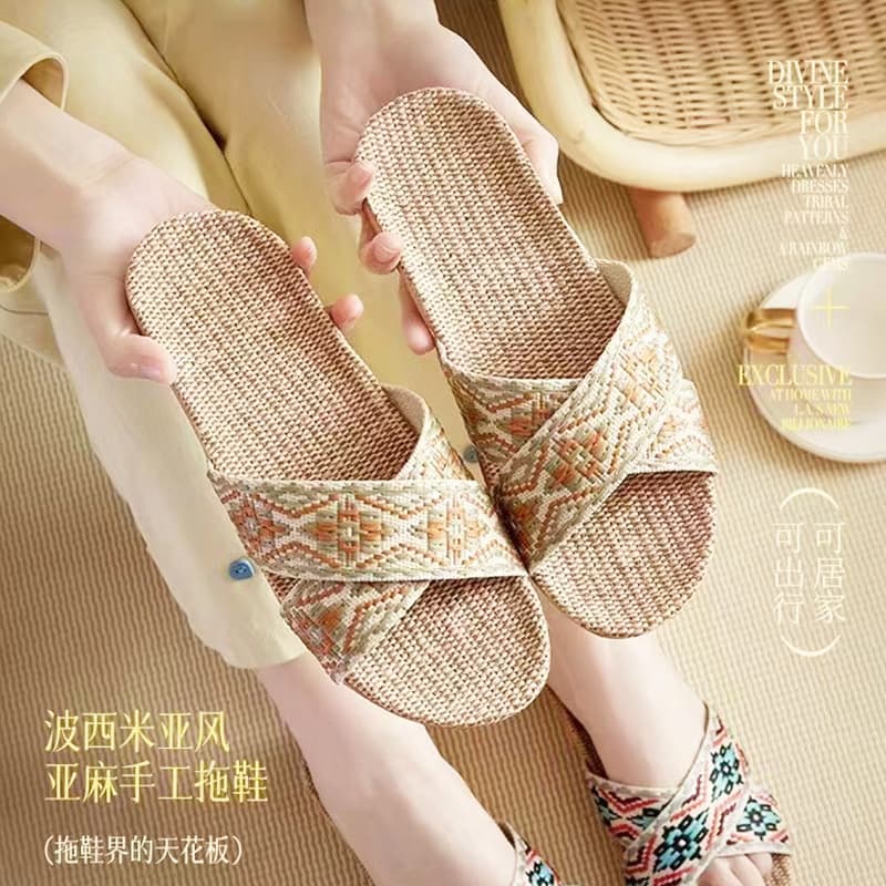 Four Seasons Linen Slippers Home Wholesale Deodorant Anti-Slip Indoor Women's Home Silent Sandals Women's Best Silent Slippers