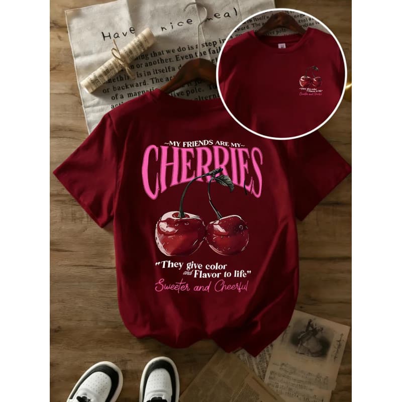 [Cross-border EU Size] Summer Sweeter Cherries Prints T-Shirts Womens C