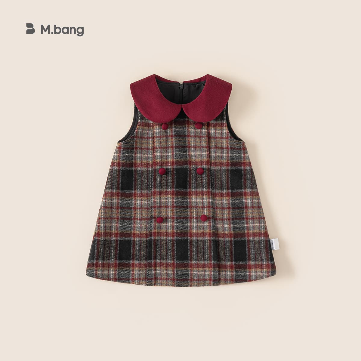 Bangxuan Children's Vest Dress Winter Baby Girl Dress Sleeveless Doll Collar Plaid Dress Girls' Dress