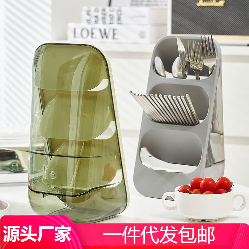 Factory wholesale desktop drainable chopstick holder rack, plastic PET transparent spoon chopstick basket knife fork organizer shelf