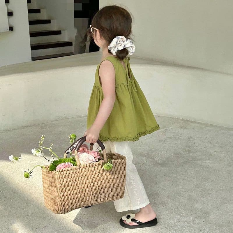 Summer New Children's Clothing Girls' Back Hollow Lace Top Lace Wide-Leg Pants Set Baby Girl Two-Piece Set