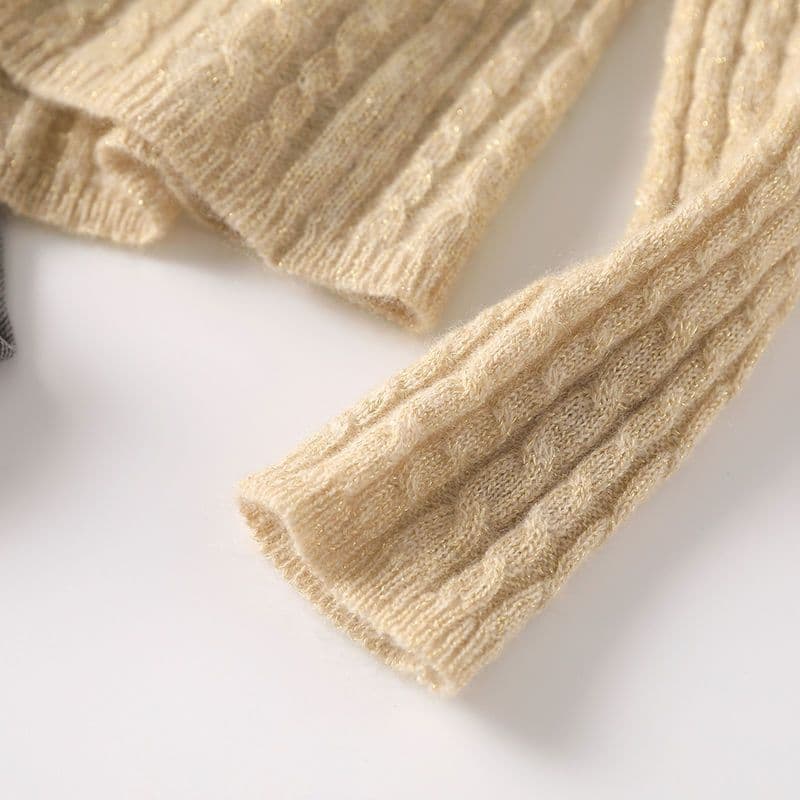 Pure Wool Sweater, Women's Semi-High Neck Pullover Autumn/Winter New Fleece-Lined Knitted Top, Thickened Cable Knit Base Layer
