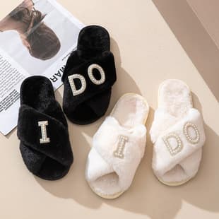 IDO Plush Slippers for Women, Indoor Casual Cross Strap Fuzzy Slippers, European and American Hot Selling Cotton Slippers, Wholesale Stock Direct Supply