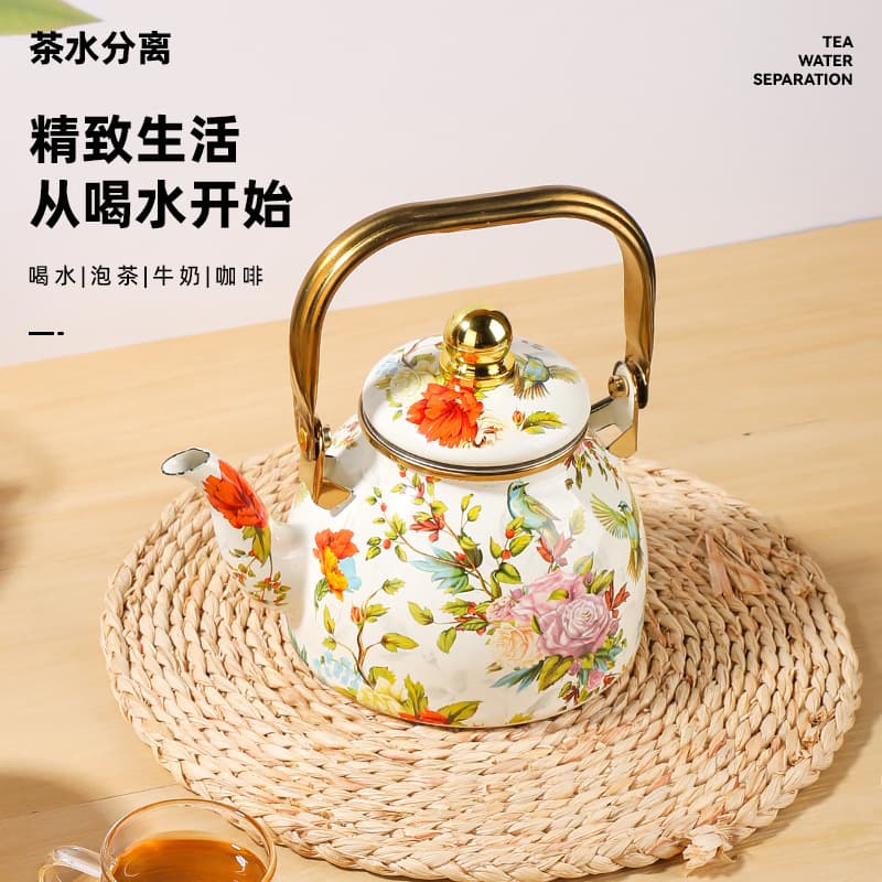 Household Enamel Kettle Outdoor Metal Enamel Kettle for Stovetop Tea Boiling