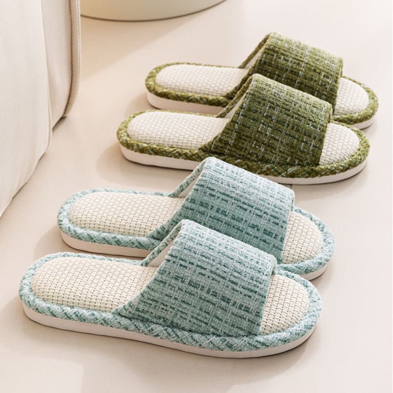 Linen Slippers Summer Japanese Style Linen Slippers Women New Small Fragrance Home Quiet Non-Slip Slippers for All Seasons