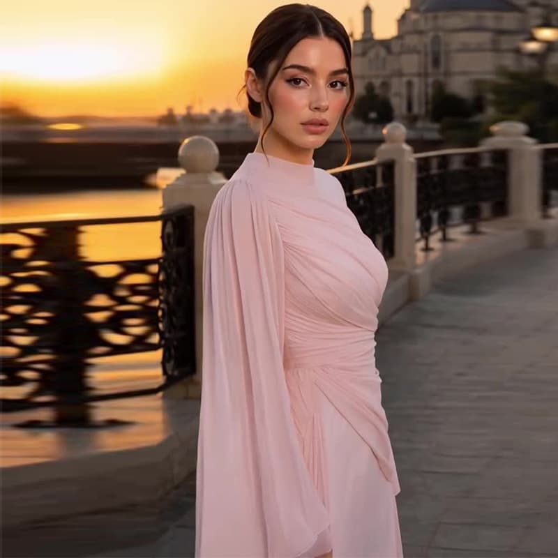 2026 Cross-border Trade Amazon New Women's Pink Elegant Slim Fit Floor-Length Dress