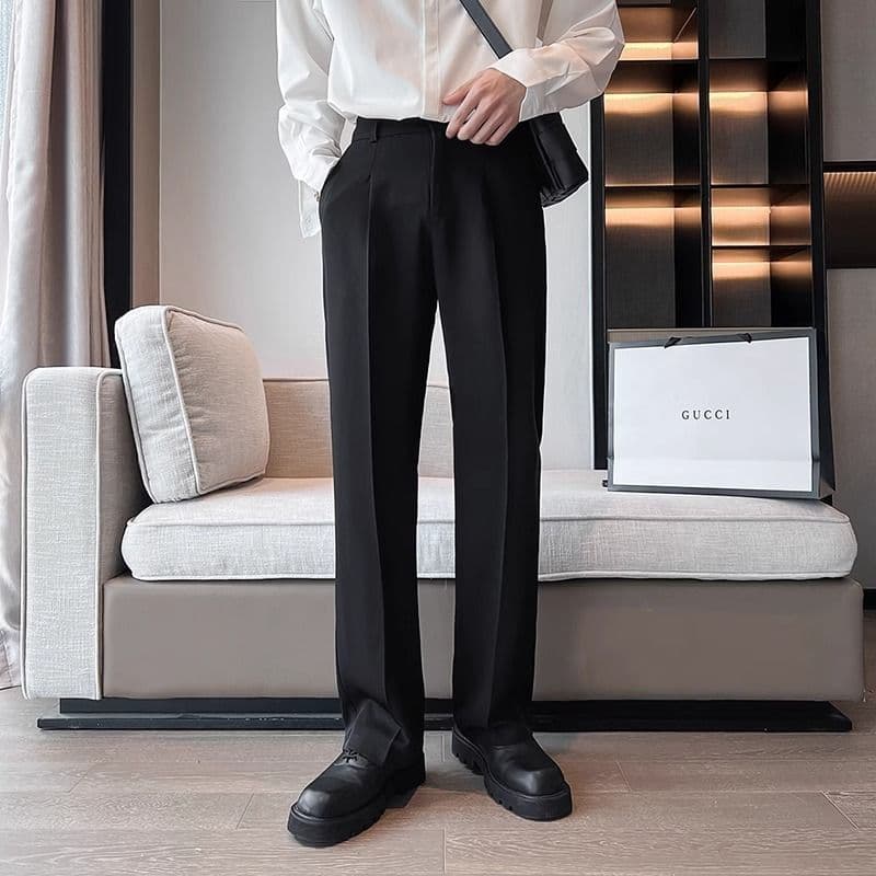 Summer Solid Color Drape High-End Suit Pants Men Korean Style Floor-Length Pants Versatile Suit Loose Straight Leg Casual Pants