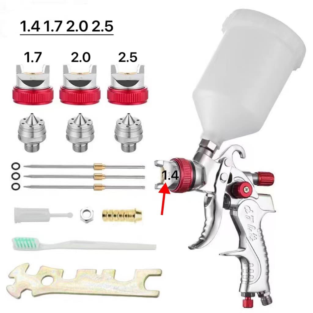 Factory Direct 2008 Automotive High Atomization 1.7/2.0/2.5mm Topcoat Spray Gun Pneumatic Gravity Feed Paint Spray Gun