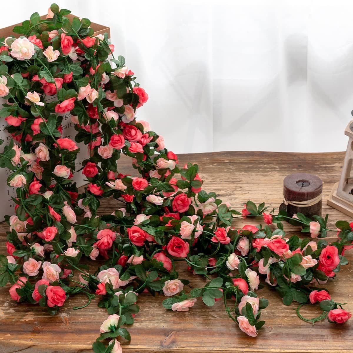 Artificial Flower 45-Head Rose Vine Wedding Arch Decoration Peony Flower Vine Decoration Air Conditioner Cover-Up Fake Flower