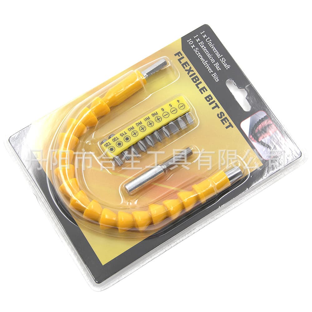 10pc Adhesive Strip Screwdriver Bit Set, 60mm Extended Shaft Yellow Flexible Universal Shaft