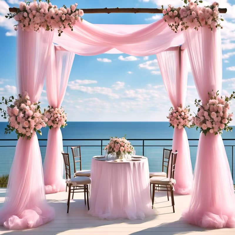 Sheer Fabric Wedding Tulle Outdoor Wedding Party Scene Decoration Backdrop Gauze Wedding Arch Chair Curtain Sheer