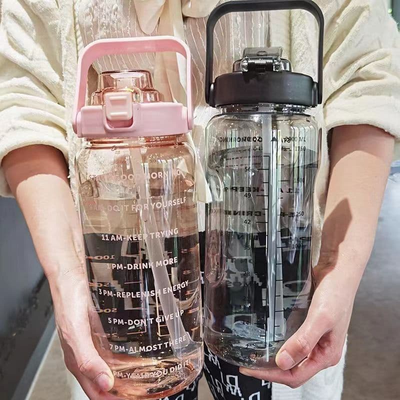 Large Capacity Sports Water Bottle, High-Temperature Resistant Plastic Cup with Straw, Trendy Fitness Extra-Large Portable Jug