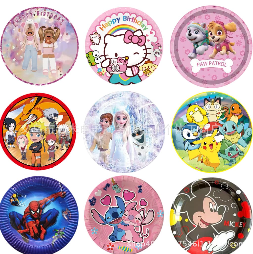 New Assorted 7-Inch Paper Plates Party Holiday Decorative Disposable Plates Cartoon Kids Birthday Paper Supplies