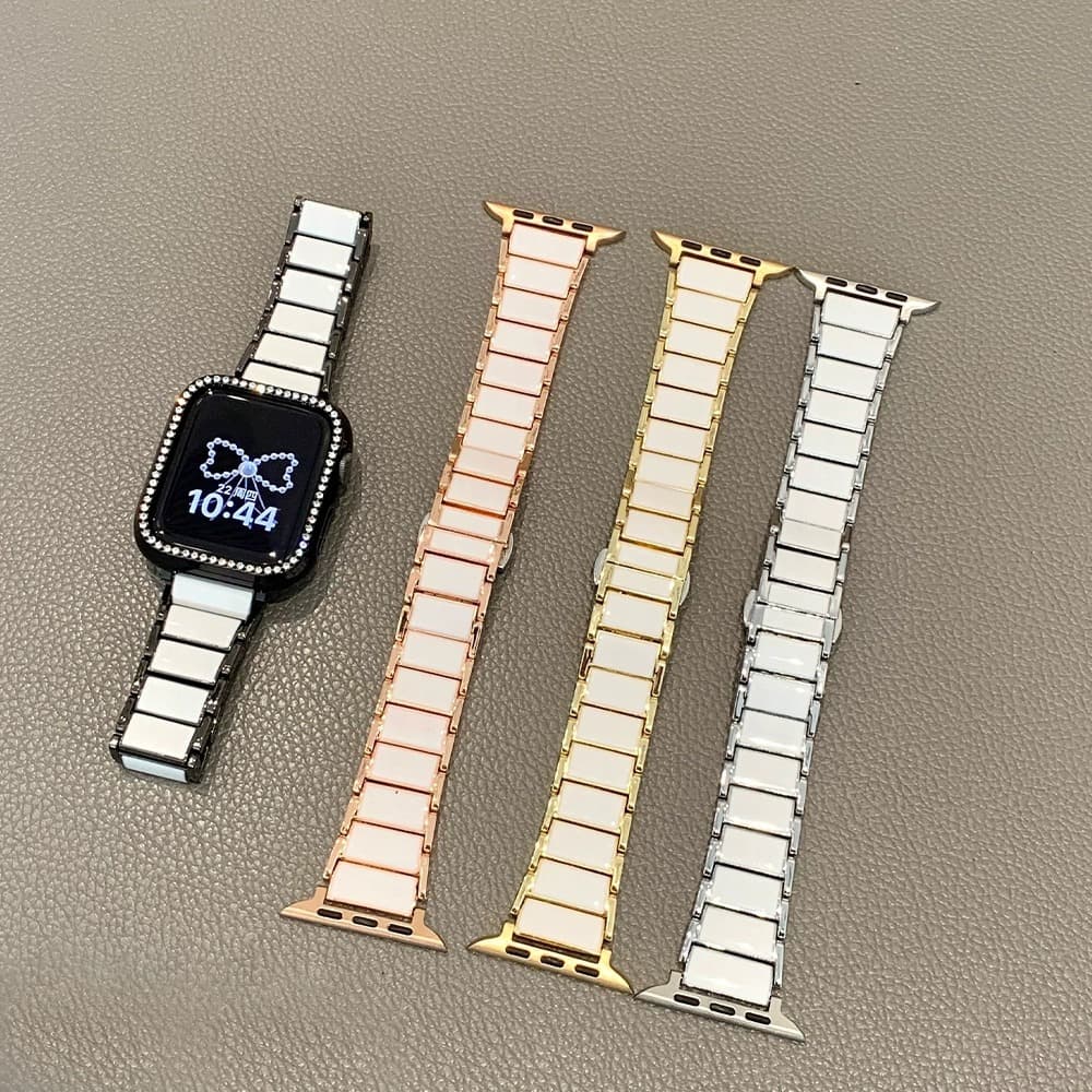 Compatible with Apple iWatch 9/10 Watch Band, Apple Watch S11 Metal Three-Pearl Butterfly Buckle, Huawei GT Watch Band