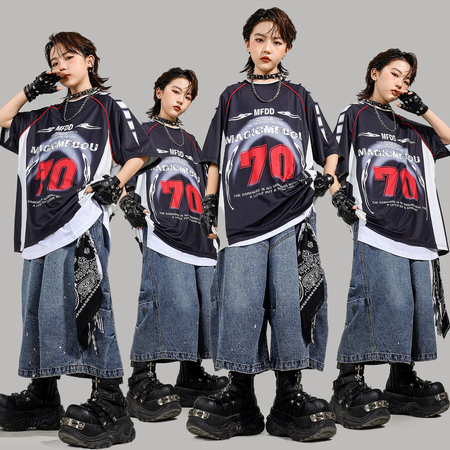 Children's hip-hop clothing hip-hop boys American retro short-sleeved cool children's suit hiphop girls performance clothing