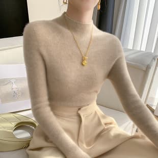 Seamless High-End Half Turtleneck Cashmere Sweater Women Versatile Slim Fit Inner Layer Knit Base Top