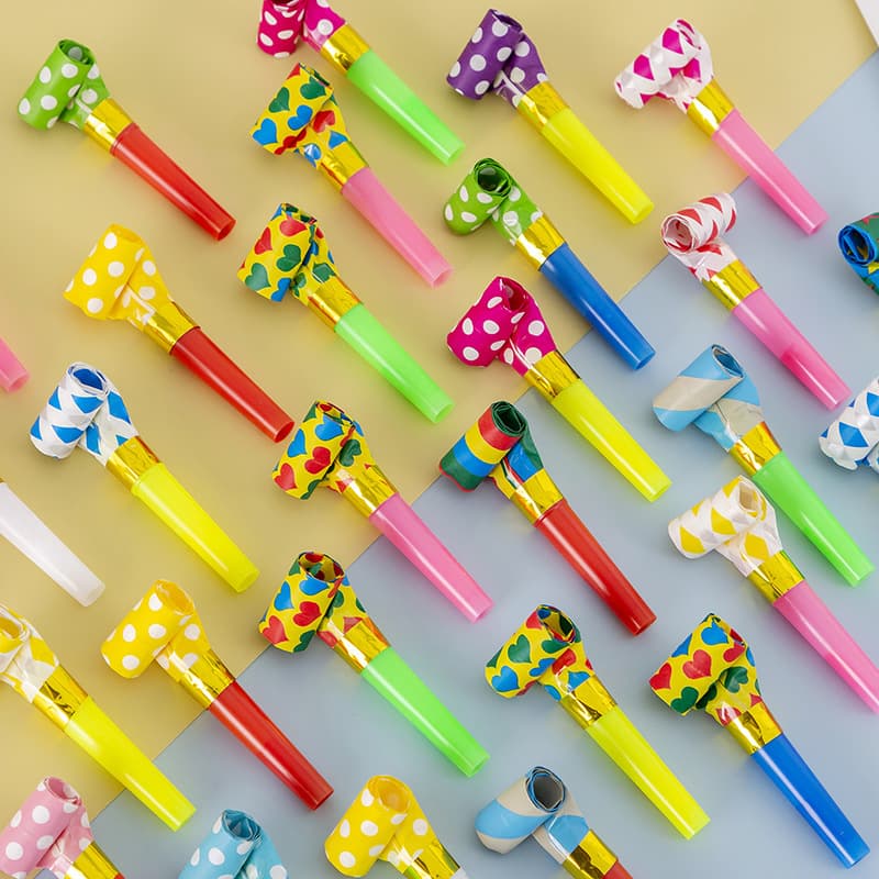 Colorful blowout whistles for baby birthday parties, celebration horns, and Children's Day gifts with cartoon designs