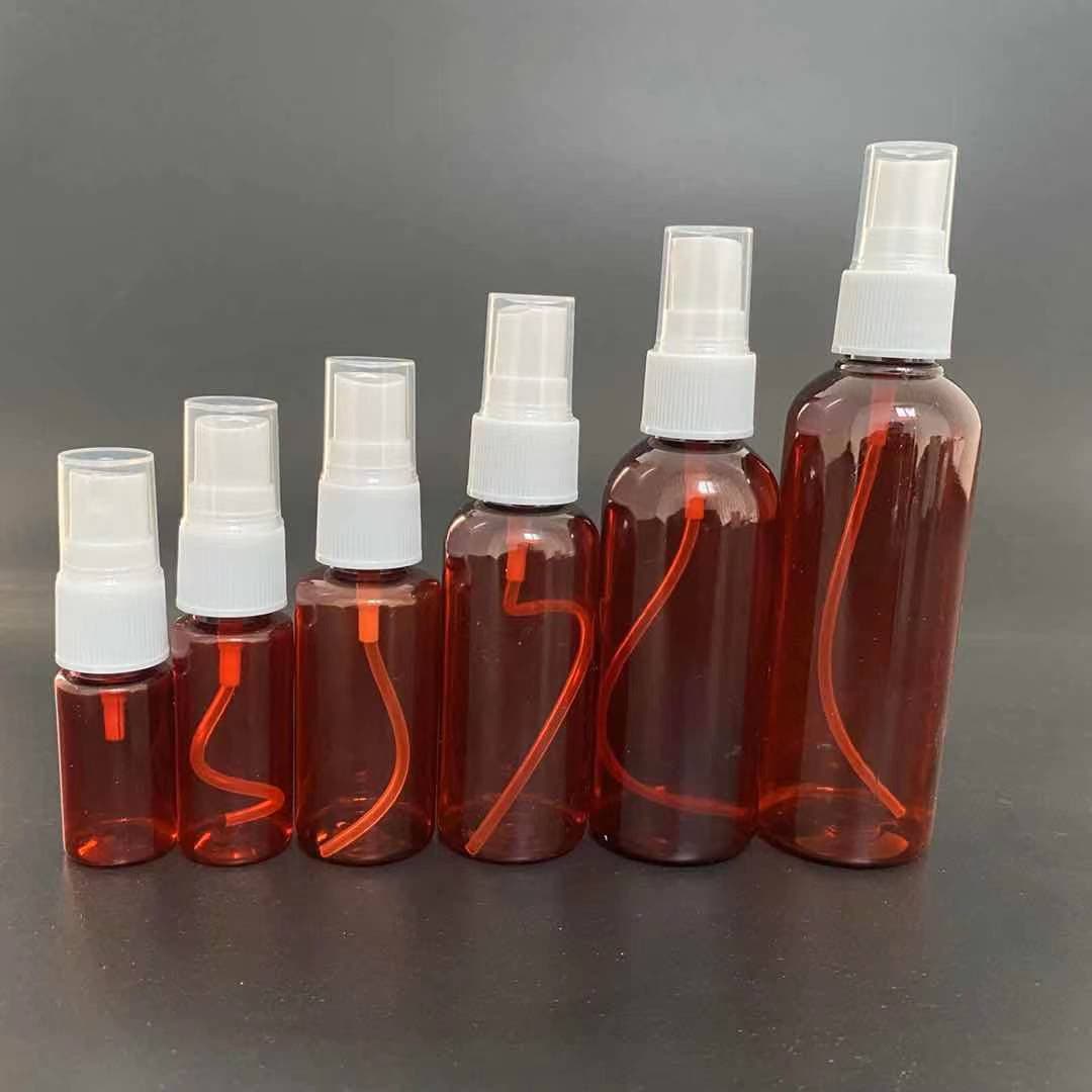 Alcohol Disinfectant Refill Bottle, PET 10/20/30/50/80/100ml Milliliter Light-Blocking Brown Spray Bottle