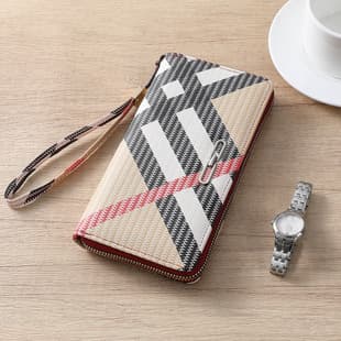 Cross-Border Women's Long Wallet Plaid Large Capacity Multi-Card Slot Clutch Korean Fashion Zipper Wallet Phone Bag